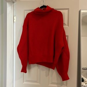 H&M Ribbed Knit Red Mockneck Sweater